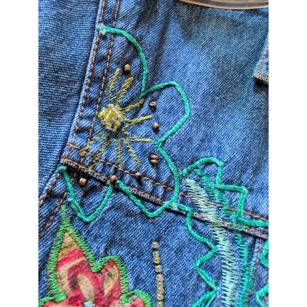 COLDWATER CREEK FLORAL EMBROIDERED & BEADED DENIM JEAN JACKET SZ PL EXC COND! - Picture 13 of 13